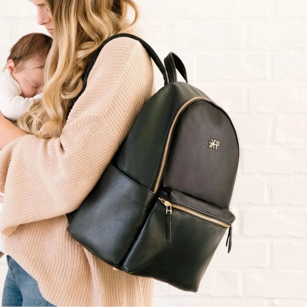 Freshly Picked Black Backpack Diaper Bag with Gold Hardware